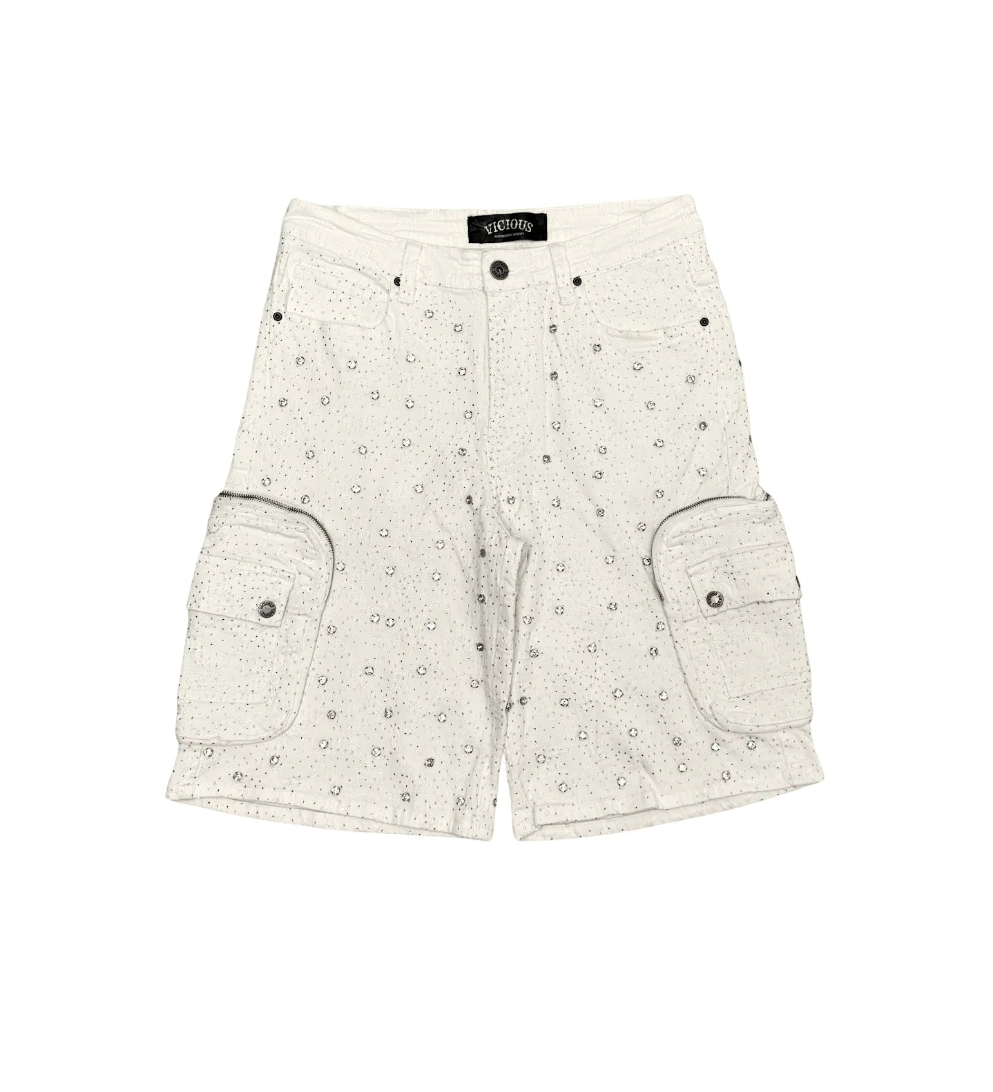 VICIOUS PURE WHITE RHINESTONE SHORTS