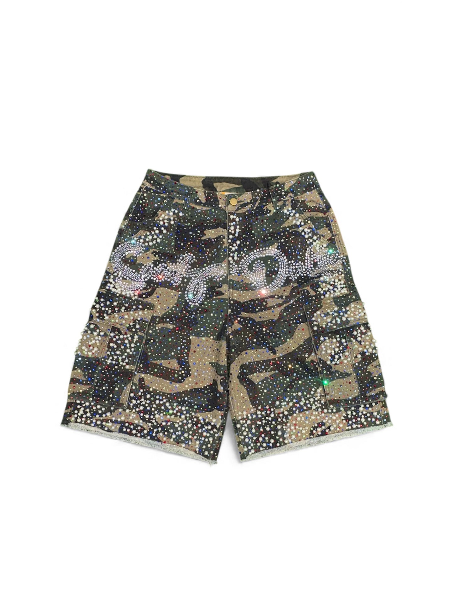 CAMO RHINESTONE JORTS