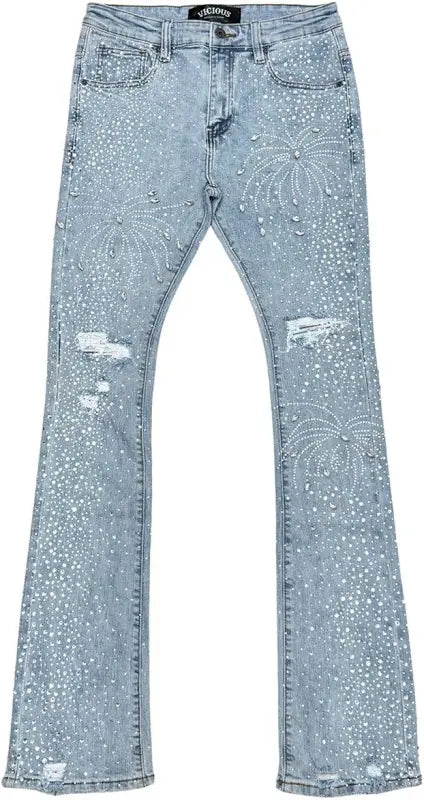 VICIOUS LIGHT BLUE STACK DENIM RHINESTONE JEANS