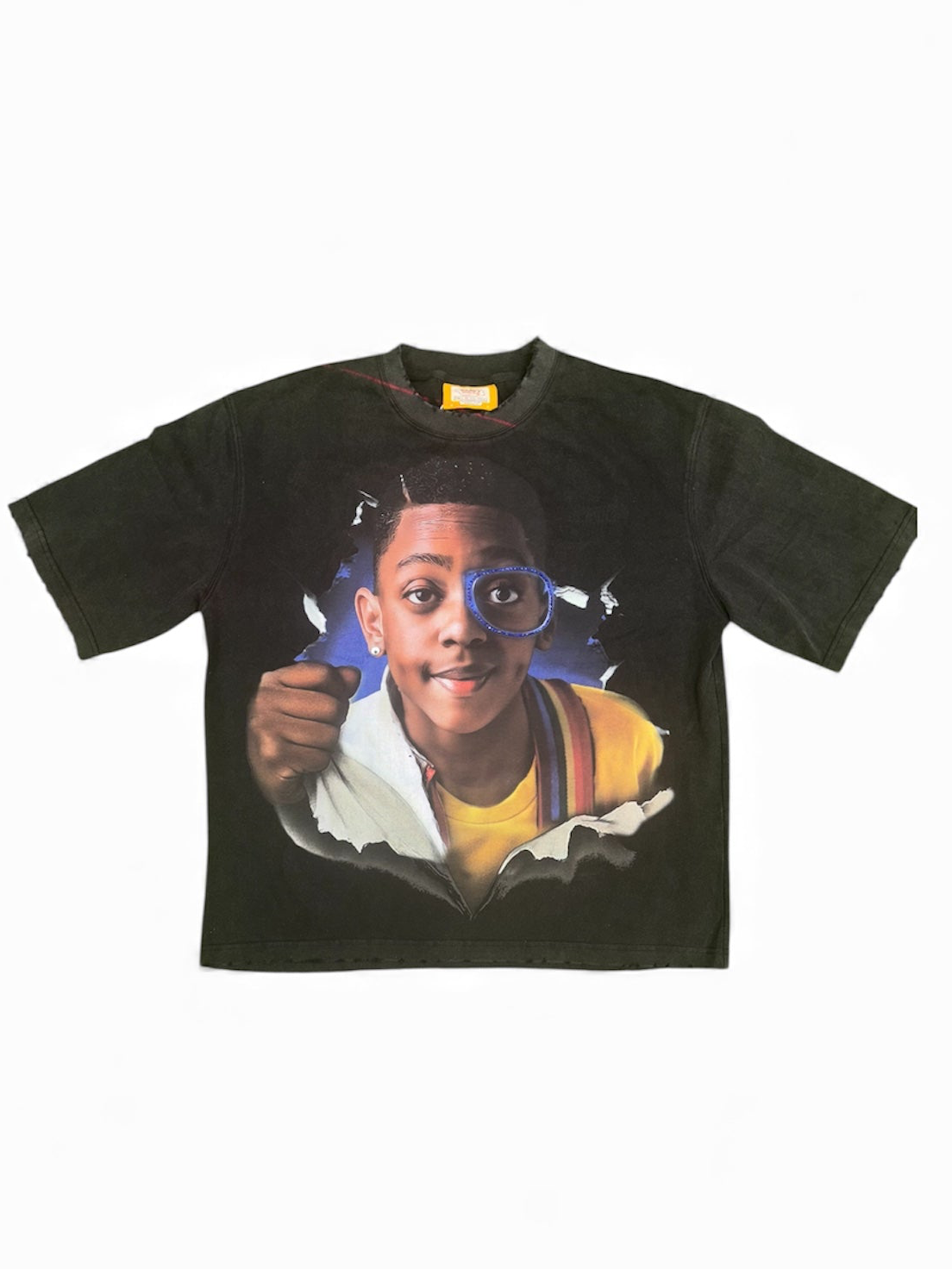 Saavy Black Acid Wash Urkel Rhinestone Tee