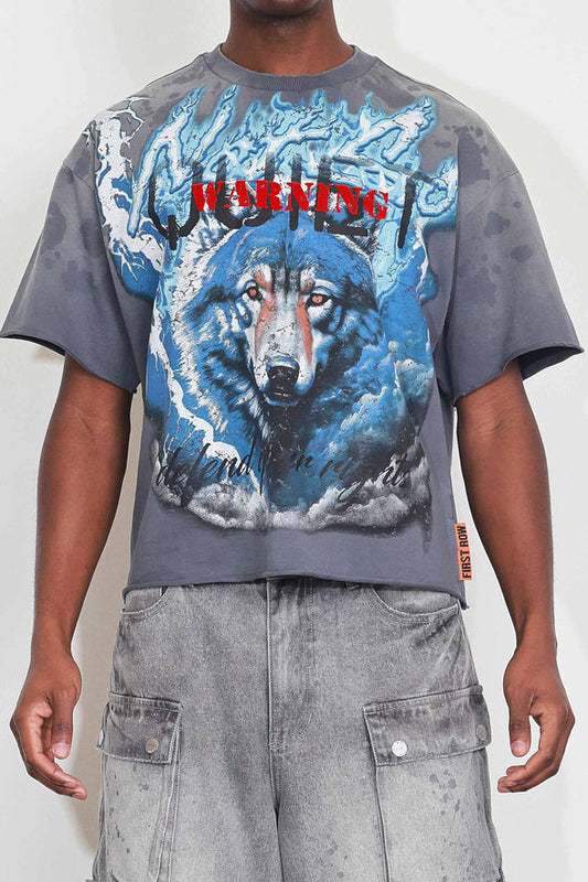 FR DARK GREY WOLF CROP TERRY TEE