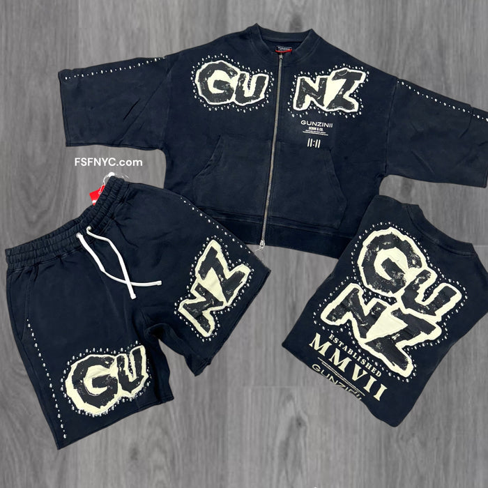 GUNZINII ZIP CROP SHORT SET BLACK