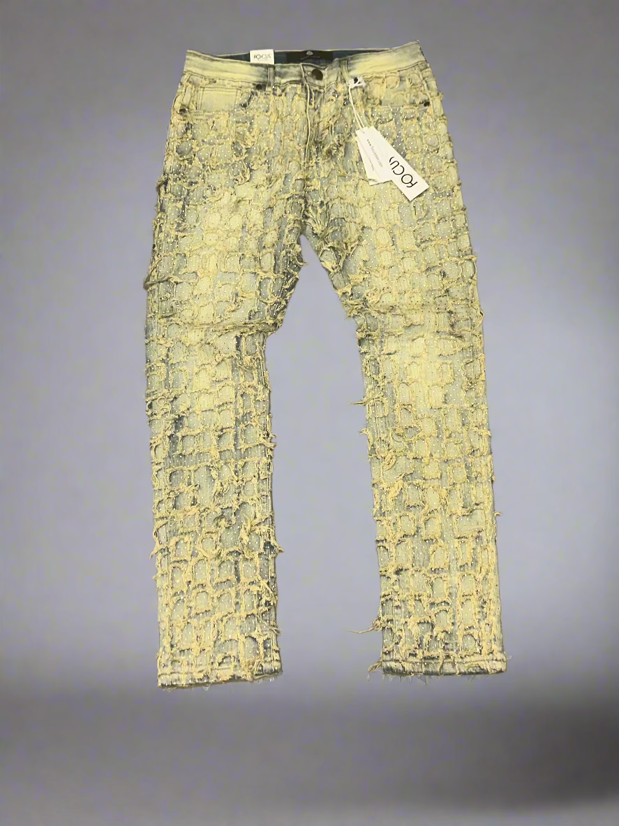 Focus/Washed Tan Denim RhinestoneJeans