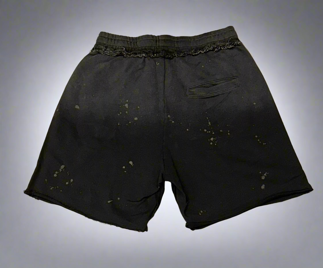 FR BLACK HEAVY WASHED W/WORDS GRAPHIC SHORTS