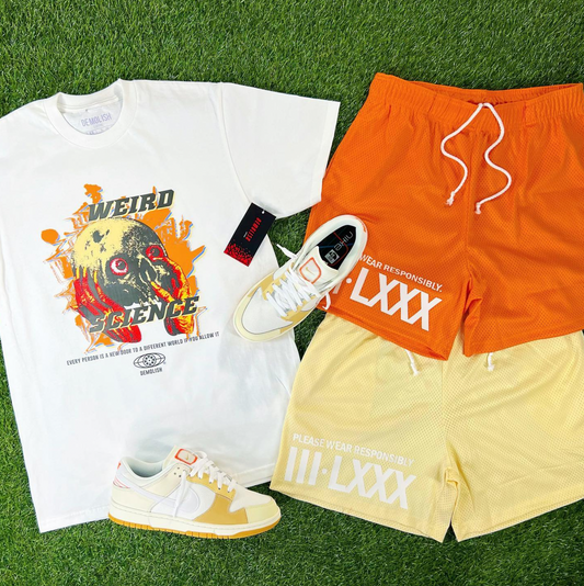 Men, Boys, Teens, Gifts, Wmns, Girls, Urban, Style, Fashion, Demolish, Mesh Shorts, Cream, Roman Numerals, Basketball Shorts,