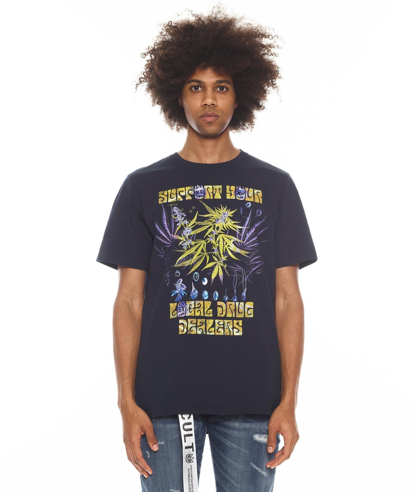 Men, Boys, Teens, Gifts, Wmns, Girls,Urban, Style, Fashion, Cult Of Individuality, Navy Tee, Lime Green, Purple, Cannabis, Plant,
