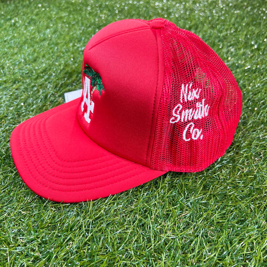 LA Palm Mesh Trucker Hat (Red/Wte)