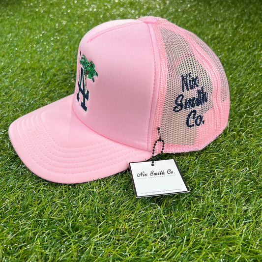 LA Palm Mesh Trucker Hat (Light Pink/Navy)