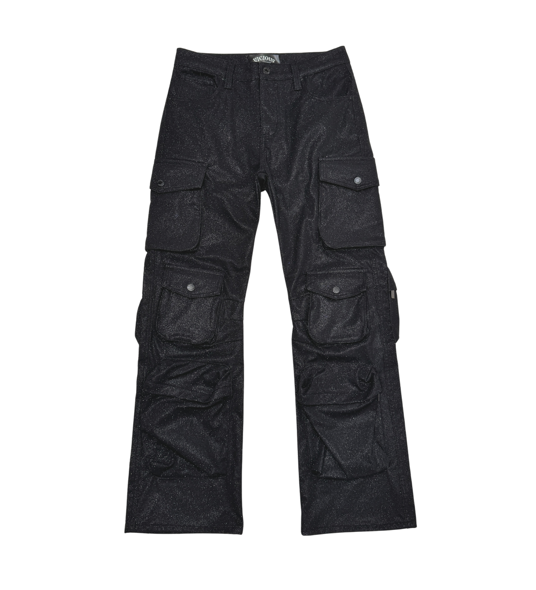VICIOUS / BLACK CARGO SHINY COATED JEANS