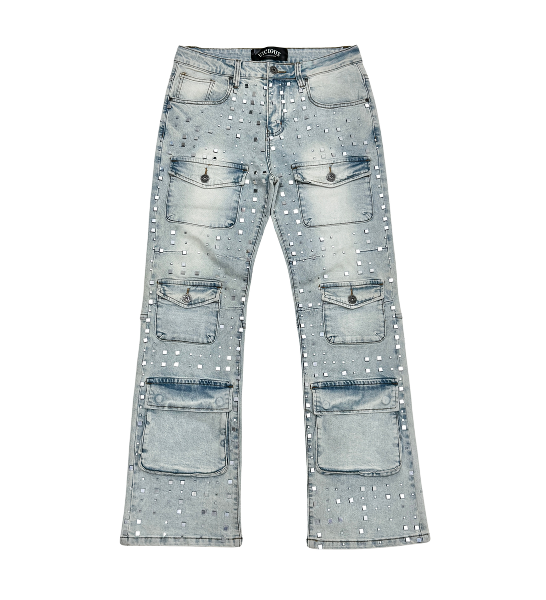 VICIOUS / LIGHT BLUE STUDDED JEANS