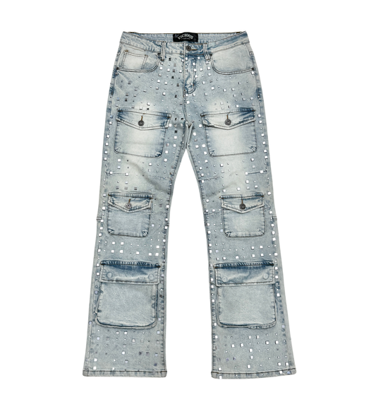 VICIOUS / LIGHT BLUE STUDDED JEANS
