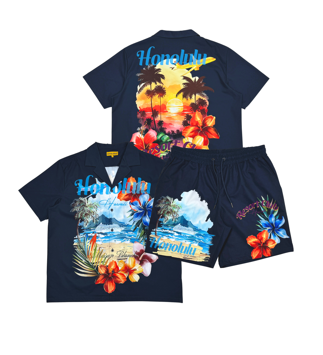 CIVILIZED / NAVY BLUE HONOLULU SHORT SET