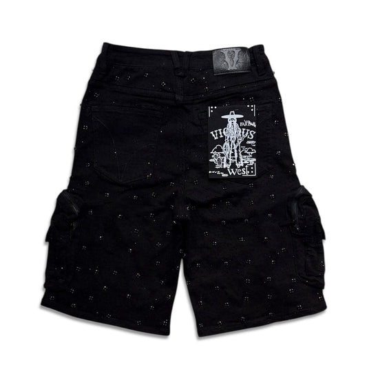 VICIOUS JET BLACK DENIM SHORTS