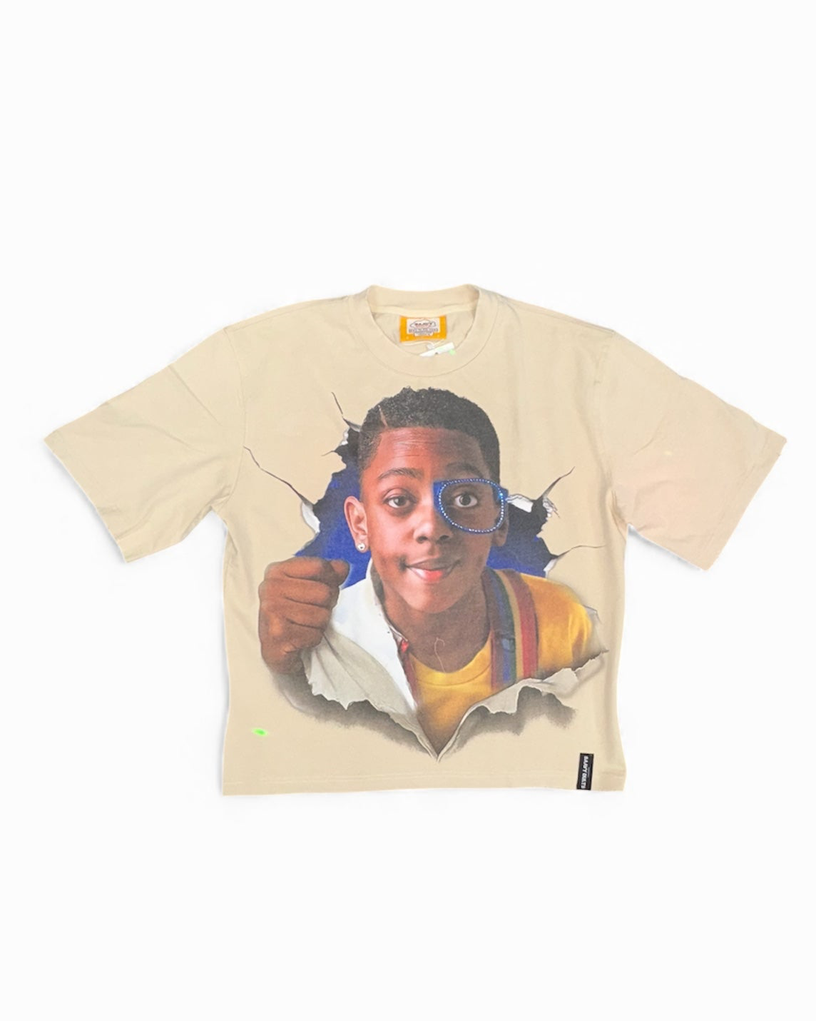 Cream Acid Wash Urkel Rhinestone Tee