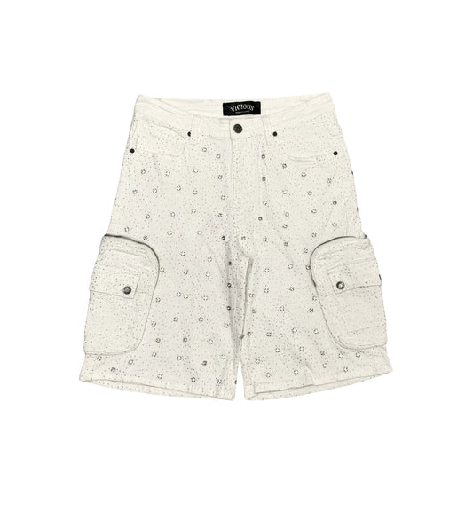 VICIOUS PURE WHITE RHINESTONE SHORTS