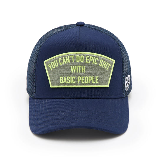 MIDNIGHT BLUE LOGO MESH BACK TRUCKER HAT "CANT DO EPIC SHIT"