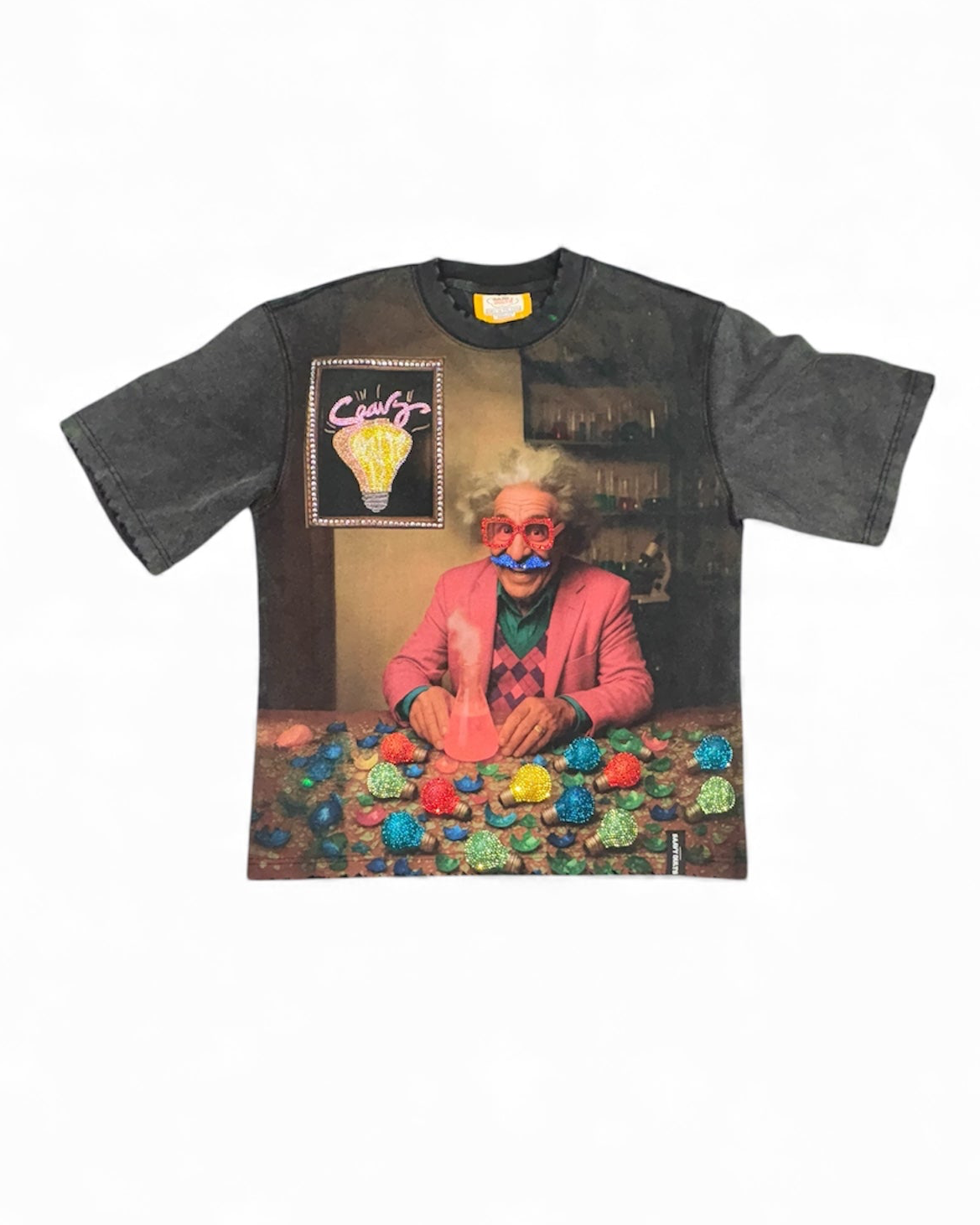 Black Acid Wash Einstein Rhinestone Tee (red)