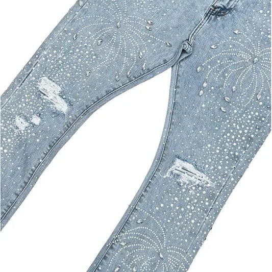 VICIOUS LIGHT BLUE STACK DENIM RHINESTONE JEANS