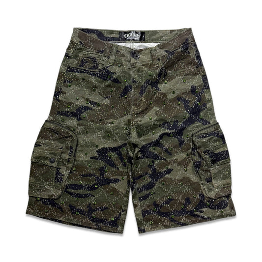 VICIOUS CAMO DENIM SHORTS