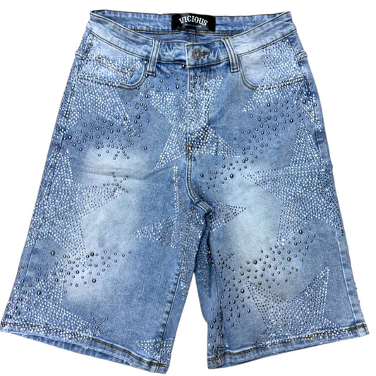 VICIOUS LIGHT BLUE RHINESTONE SHORTS