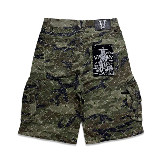 VICIOUS CAMO DENIM SHORTS