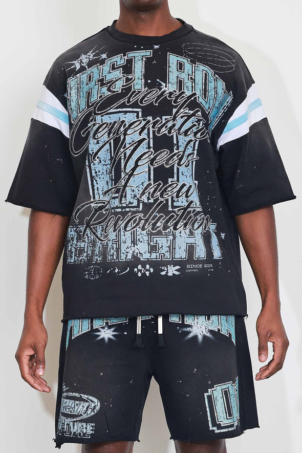 FR BLACK W/BLUE SHORTS