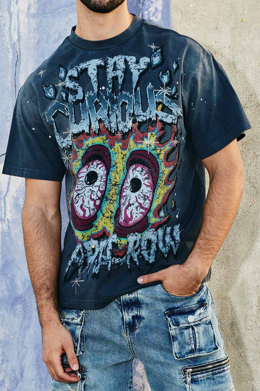 FR DK GREY HEAVY WASHED EYEBALL GRAPHIC TEE