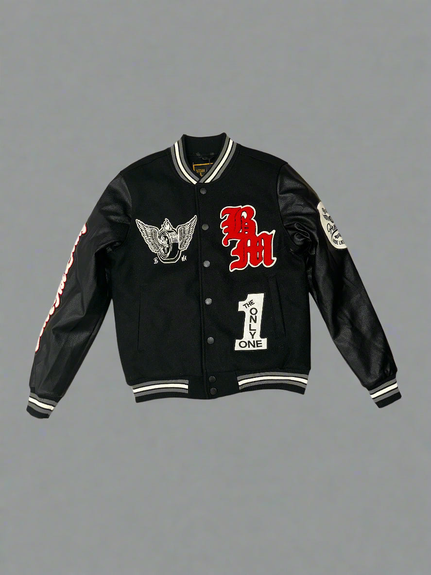Black Patchwork Varsity Jacket