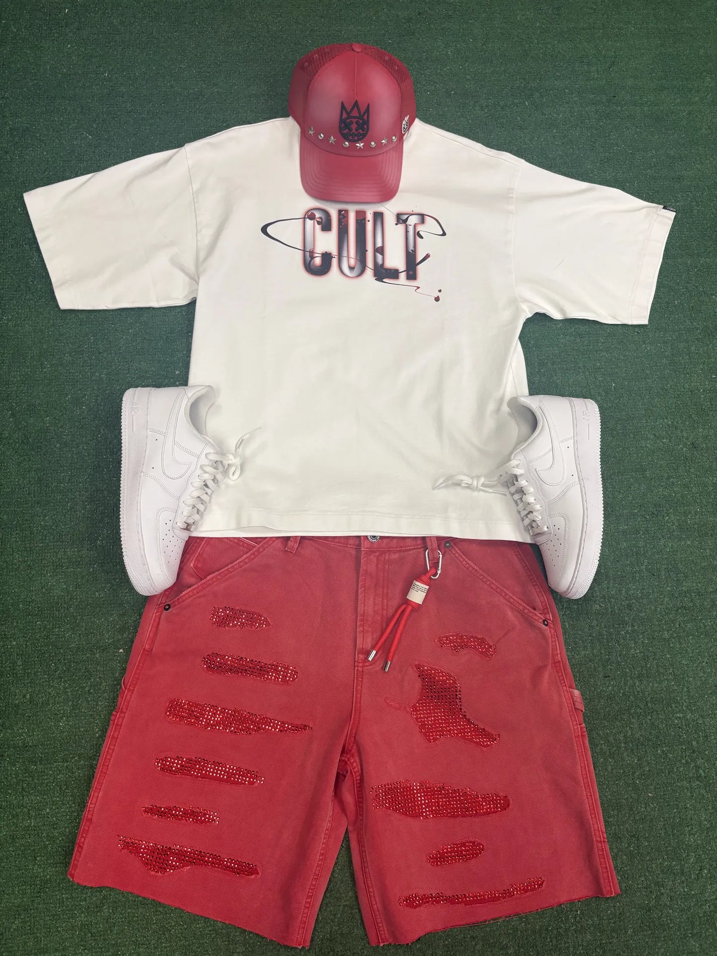 CULT GRUNGE RED CARPENTER SHORTS
