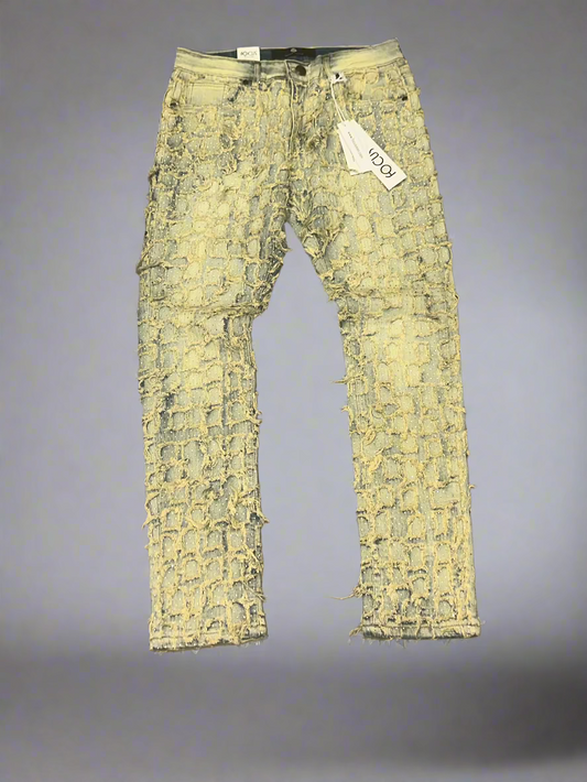 Focus/Washed Tan Denim RhinestoneJeans