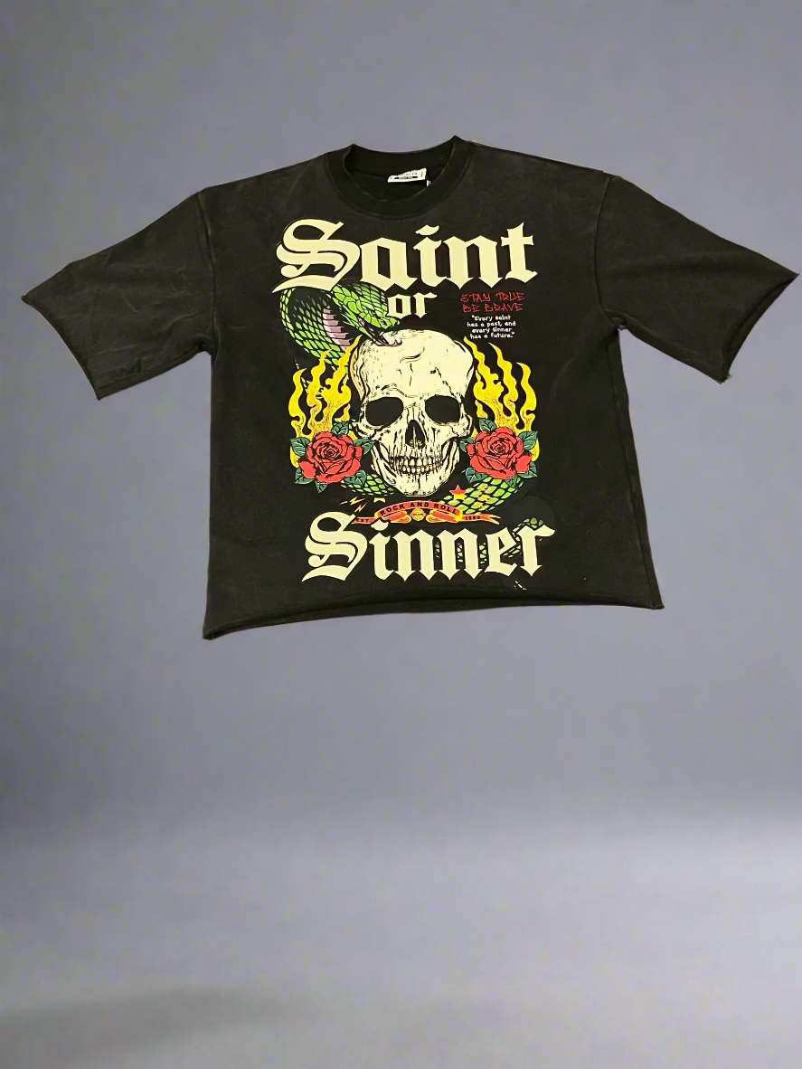 B&M-Black Washed Saint Crop Top