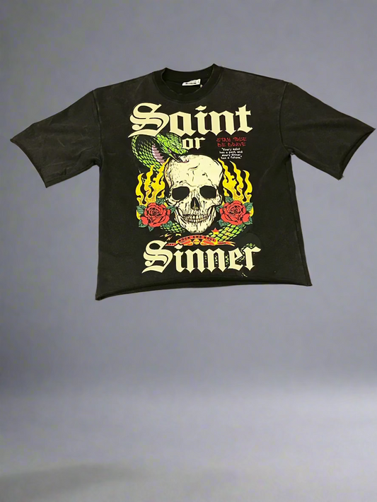 B&M-Black Washed Saint Crop Top