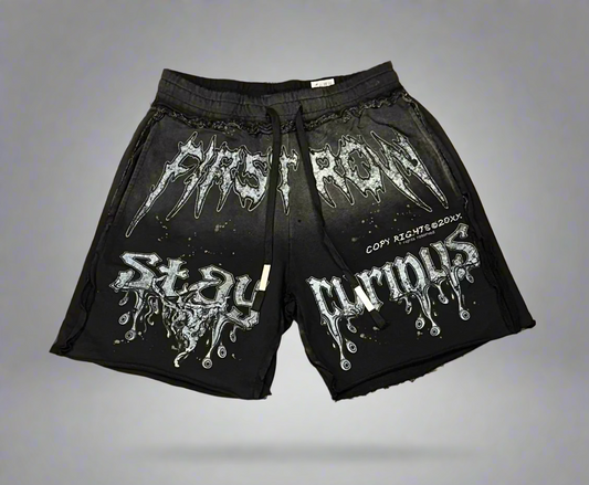 FR BLACK HEAVY WASHED W/WORDS GRAPHIC SHORTS