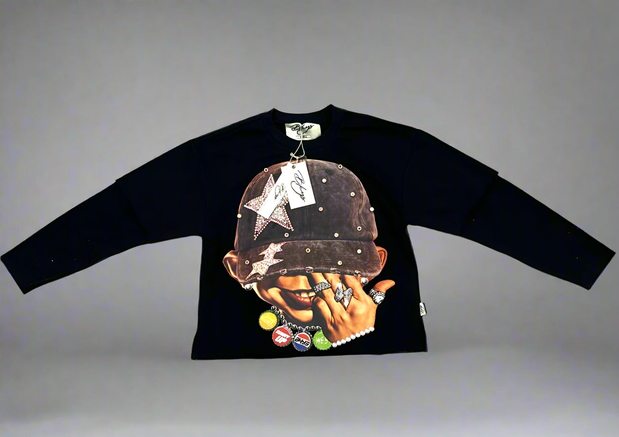 BKYS/ SMILEY FACE LONG SLEEVE CROP TEE
