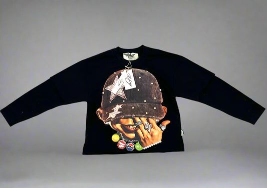 BKYS/ SMILEY FACE LONG SLEEVE CROP TEE