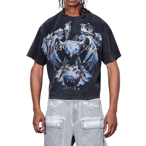 FR BLACK HEAVY WASHED EAGLE W/GLOBE TEE