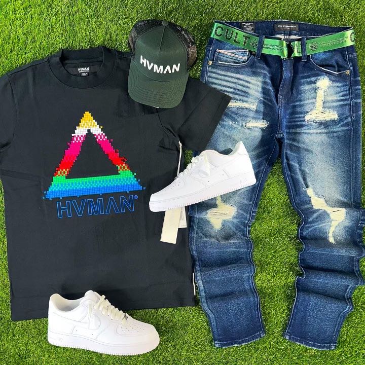 Men, Boys, Teens, Gifts, Wmns, Girls, Urban, Style, Fashion, Mens Tees, Womens Tees, Teen Tees, Boys Tees, Urban Apparel, HVMAN, T-Shirt, Pixel Triangle Tee, Black Tee, Multi, Triangle Tee, Legos Tee,