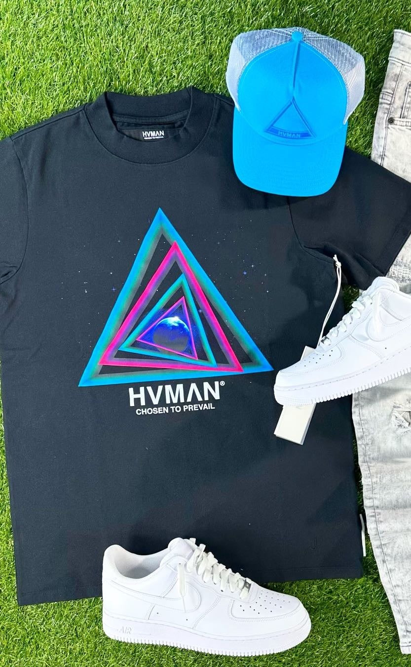 Men, Boys, Teens, Gifts, Wmns, Girls, Urban, Style, Fashion, Mens Tees, Womens Tees, Teen Tees, Boys Tees, Urban Apparel, HVMAN, T-Shirt, Warp Speed Tee, Black Tee, Multi, Triangle Tee, 