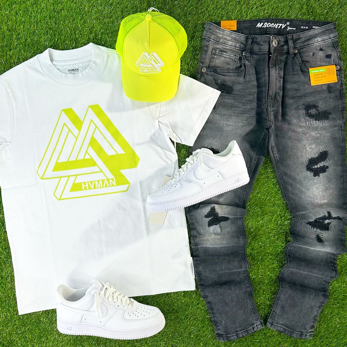 Men, Boys, Teens, Gifts, Wmns, Girls, Urban, Style, Fashion, Mens Tees, Womens Tees, Teen Tees, Boys Tees, Urban Apparel, HVMAN, T-Shirt, Triangle Tee, Luminary Green, Neon Green, White, 