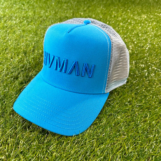 Men, Boys, Teens, Gifts, Wmns, Girls, Urban, Style, Fashion, Mens Tees, Womens Tees, Teen Tees, Boys Tees, Urban Apparel, HVMAN, Mesh Logo Trucker Cap, Light Blue, Icy, Hat,  