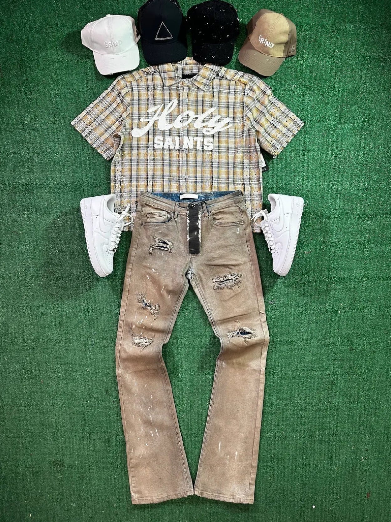 Copper Plaid Button Down Cream/Brown/Black