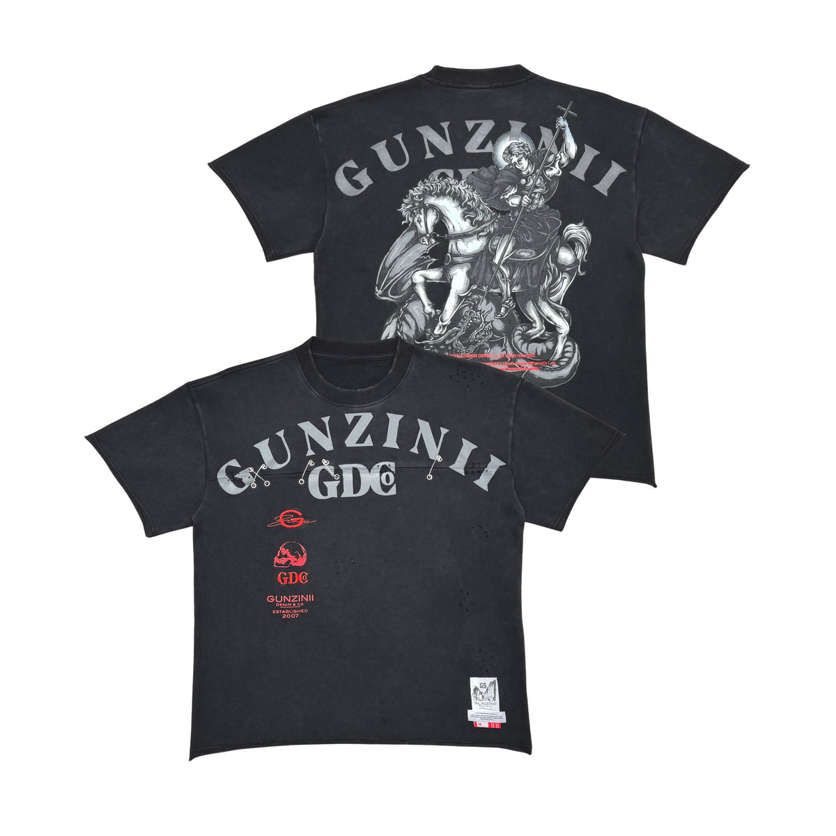 GUNZINII / WASHED BLACK HORSEMAN TEE
