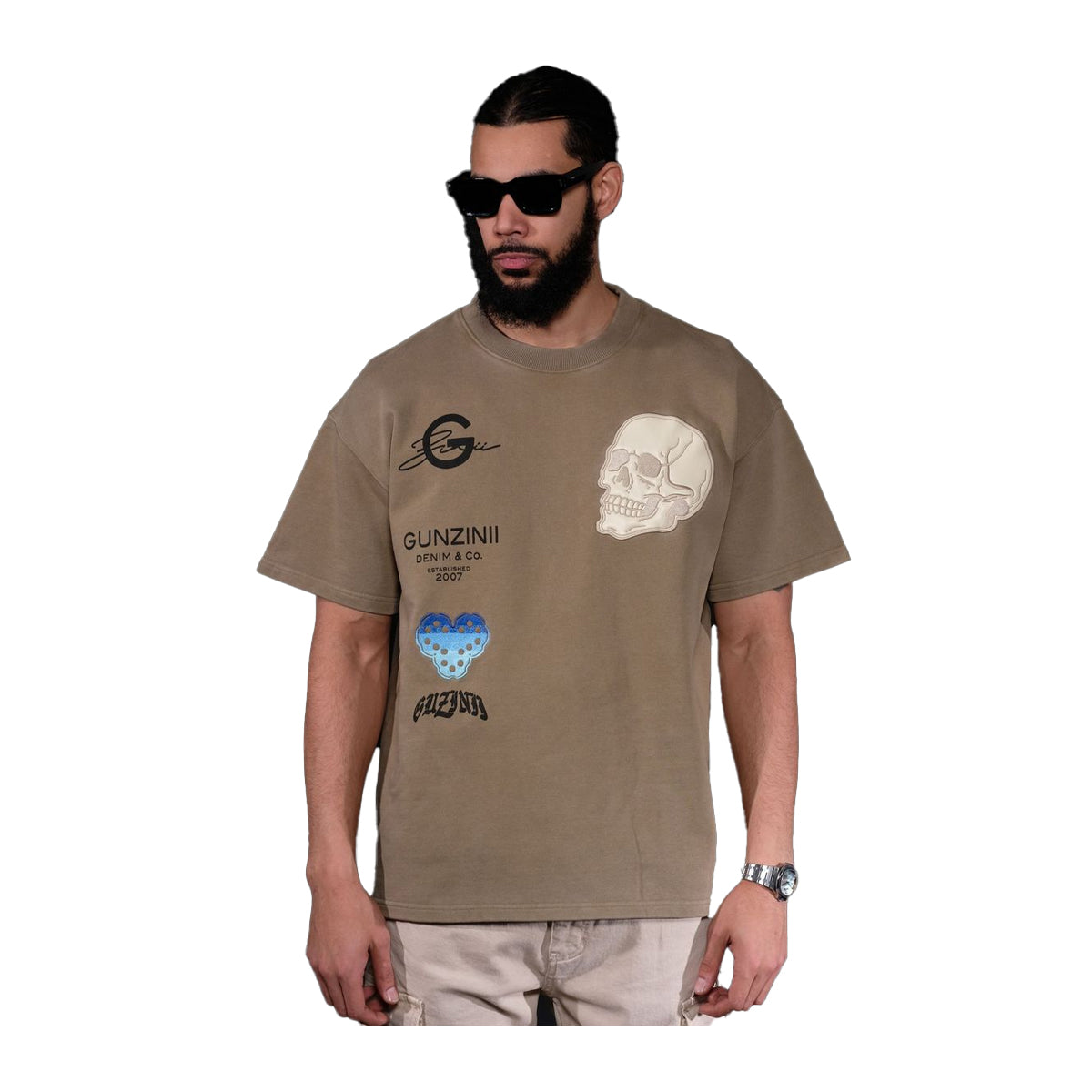 GUNZINII / OLIVE SKULL TEE