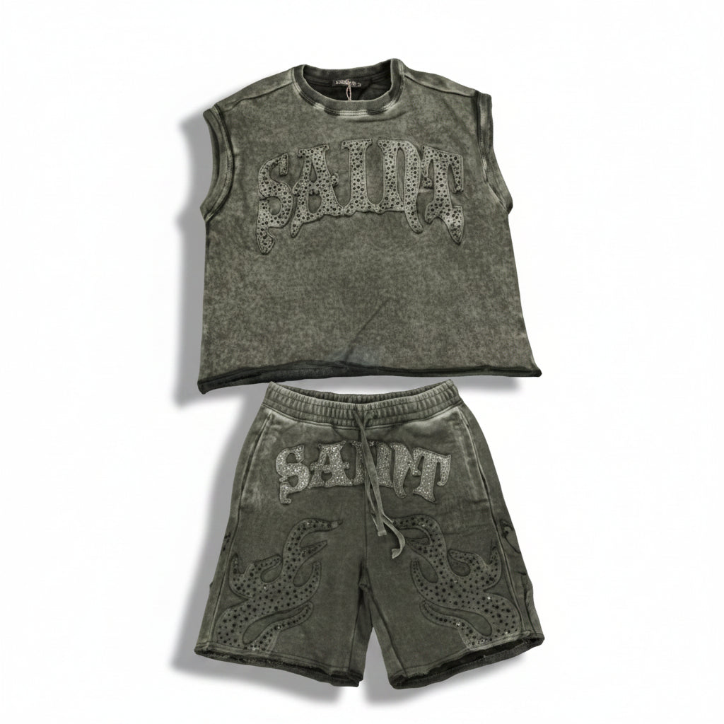 SAINT SHORT & MUSCLE TEE SET(BLACK)
