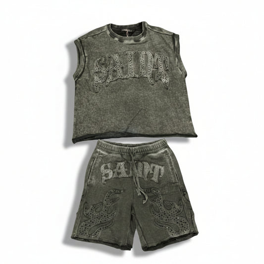 SAINT SHORT & MUSCLE TEE SET(BLACK)
