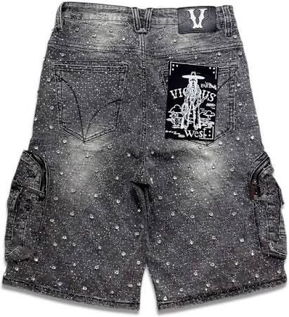 VICIOUS GREY DENIM SHORTS