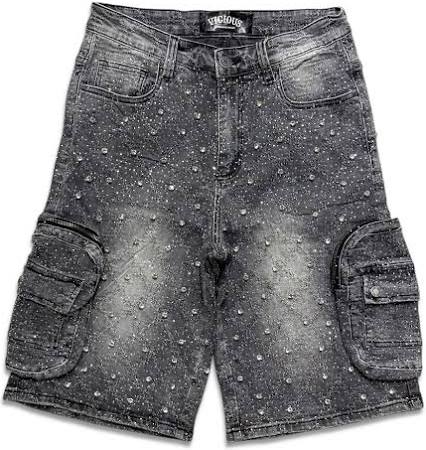 VICIOUS GREY DENIM SHORTS