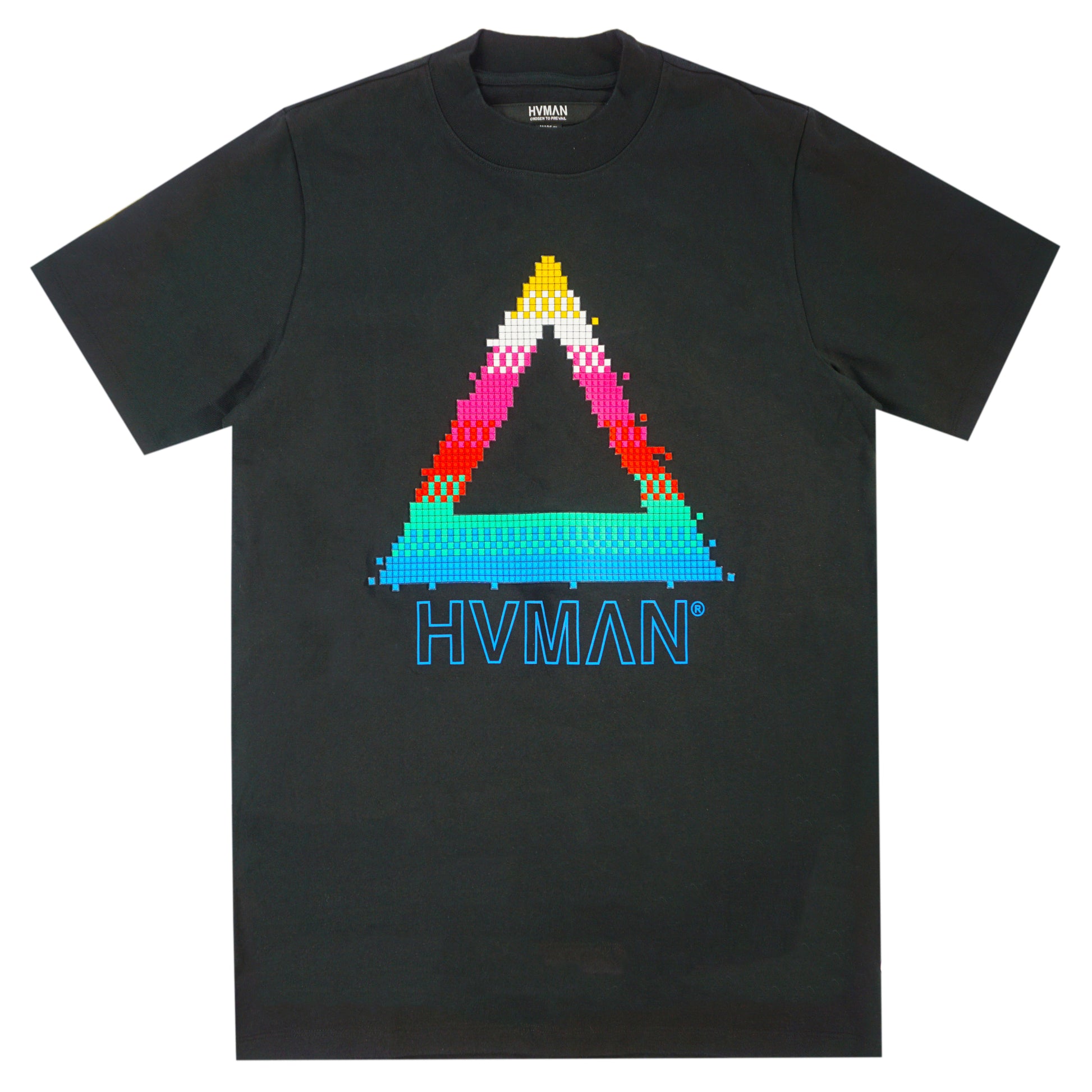 Men, Boys, Teens, Gifts, Wmns, Girls, Urban, Style, Fashion, Mens Tees, Womens Tees, Teen Tees, Boys Tees, Urban Apparel, HVMAN, T-Shirt, Pixel Triangle Tee, Black Tee, Multi, Triangle Tee, Legos Tee,