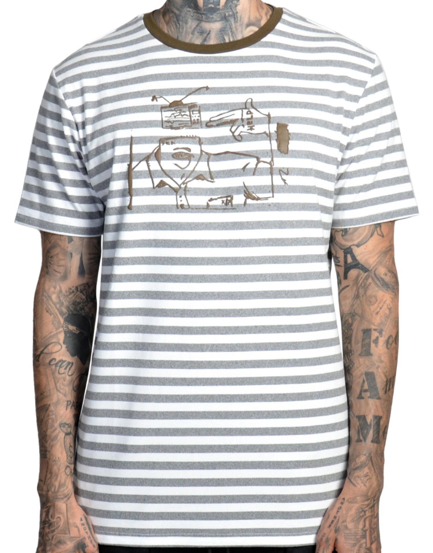 Men, Boys, Teens, Gifts, Wmns, Girls, Urban, Style, Fashion, The Hideout Clothing, Fake News Striped Tee, Olive Shirt, Cream Shirt, Striped Shirt, 