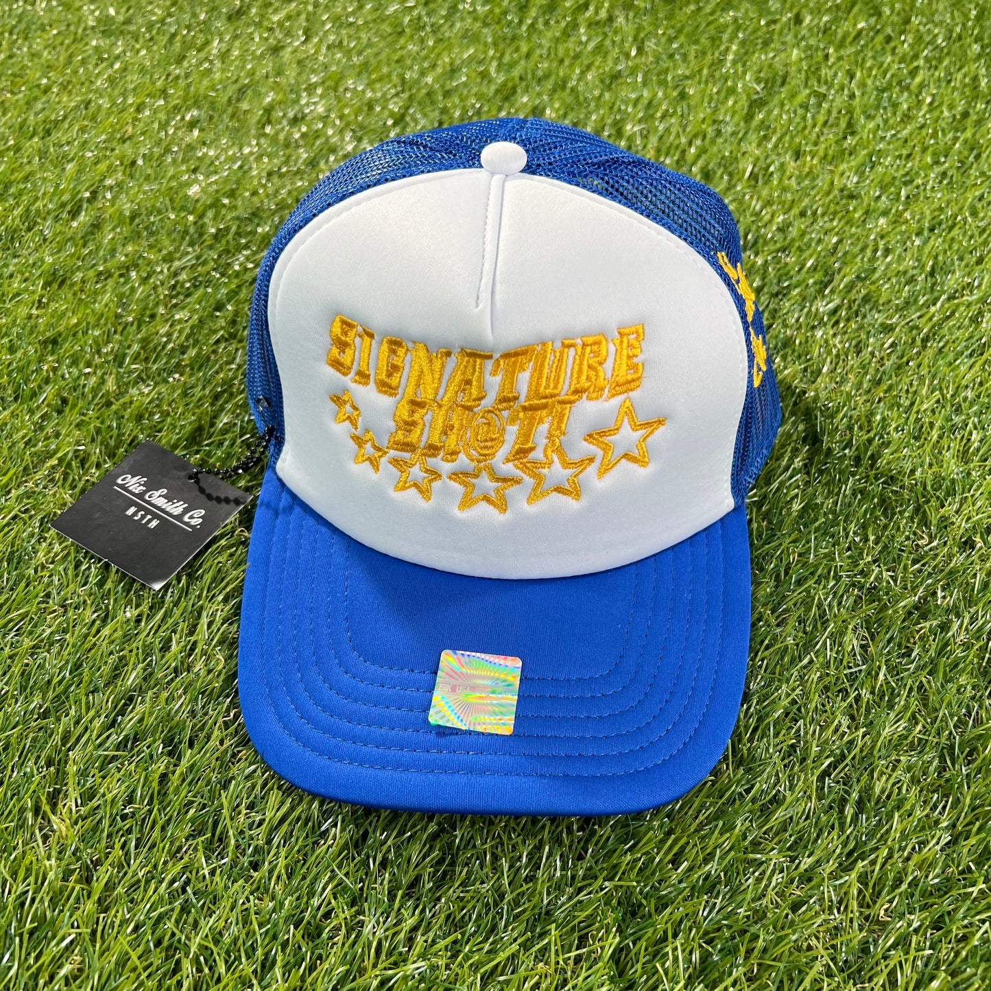 SignatureShot Trucker Hat (Blu/Wte/Gold)